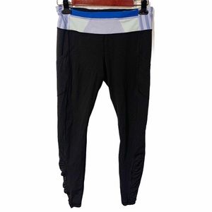 Lululemon Size 8 Black Printed Waist Ruched Athletic Workout Legging